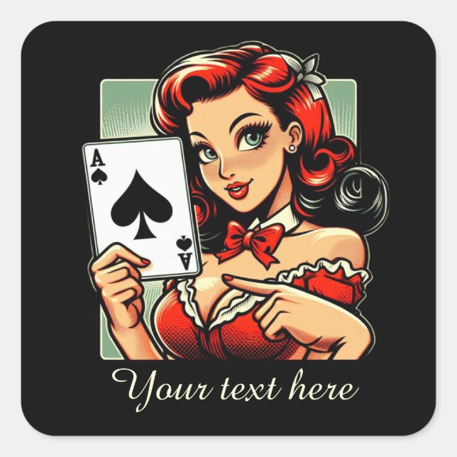 Cute vintage Casino lady add text  Square Sticker (Front)