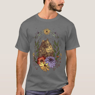 Cute Vintage Cat And Flower Happy Cat Month Tee -