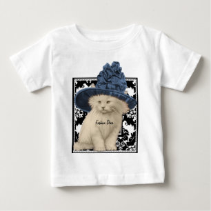 Cute Vintage Cat Blue Hat Fashion Diva T-shirt