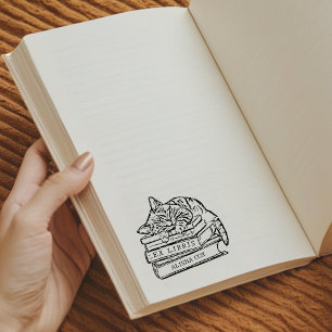 Cute Vintage Cat Bookplate  Rubber Stamp
