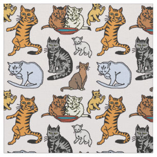 Cute Vintage Cat Drawing Pattern Fabric