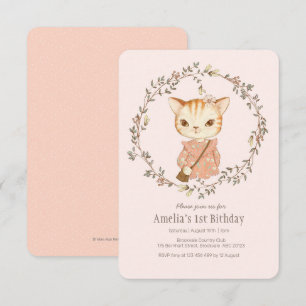 Cute Vintage Cat Girls Birthday Invitation