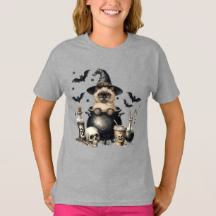 Cute Vintage Cat in a Cauldron Halloween T-Shirt