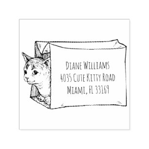 Cute Vintage Cat In Bag Return Address Self-inking Stamp