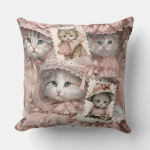  Cute vintage cat retro watercolor Cute, vintage Throw Pillow