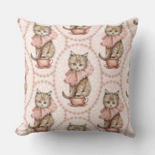 Cute vintage cat retro watercolor outdoor pillow