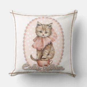 Cute vintage cat retro watercolor outdoor pillow