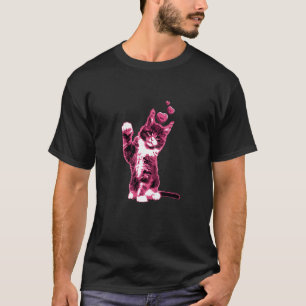 Cute Vintage Cat with Hearts Retro Pink 11 T-Shirt