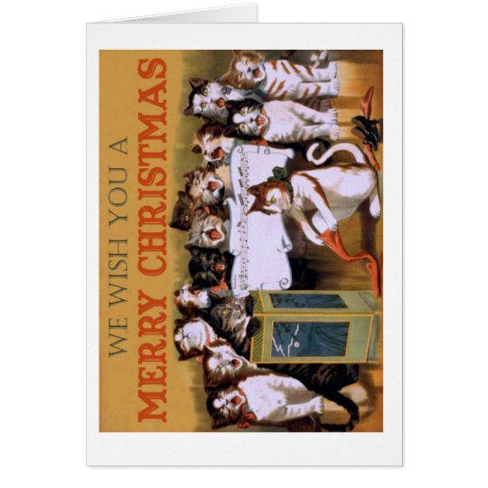 Cute vintage cats singing in choir Christmas Carol Card