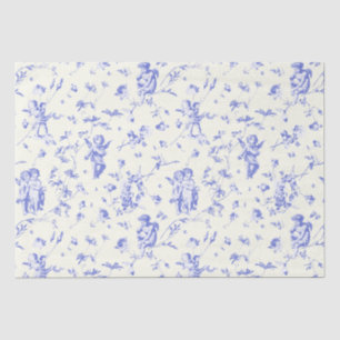 Cute Vintage Cherub Cupid Angels Blue Floral Toile Tissue Paper