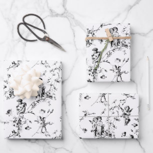 Cute Vintage Cherub Cupid Angels Floral Toile Wrapping Paper Sheet