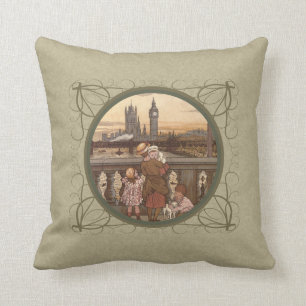 Cute Vintage children on London Bridge Throw Pillow
