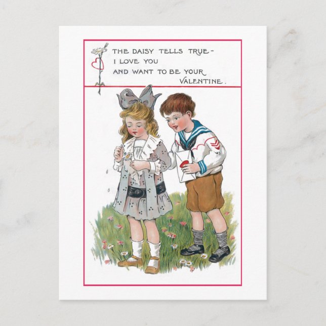 Cute Vintage Children with Valentine Greeting Holiday Postcard (Front)