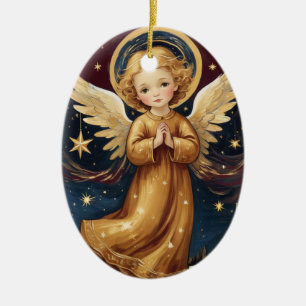 Cute Vintage Christmas Angel Custom Message Ceramic Ornament
