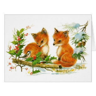 Cute Vintage Christmas Foxes