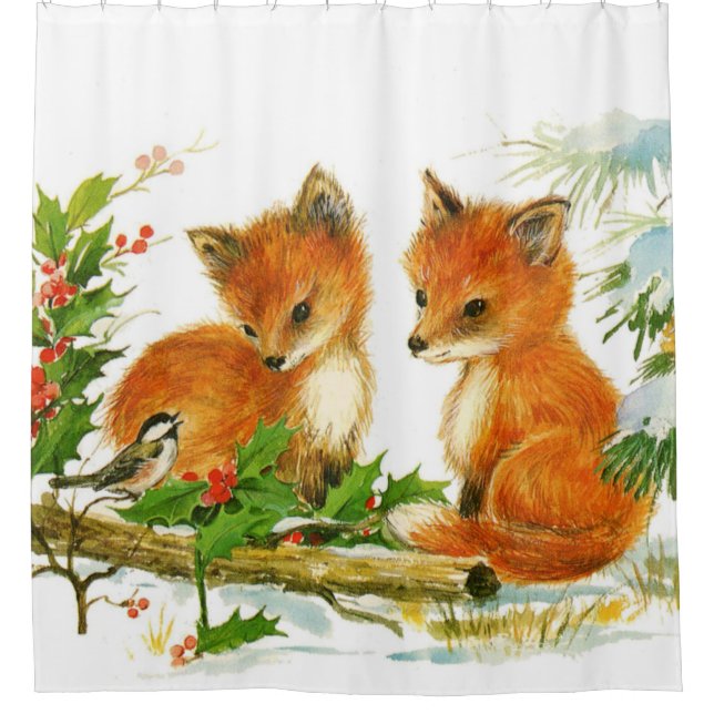 Cute Vintage Christmas Foxes (Front)