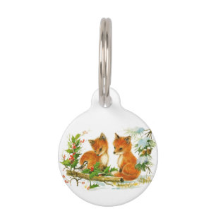 Cute Vintage Christmas Foxes Pet Tag