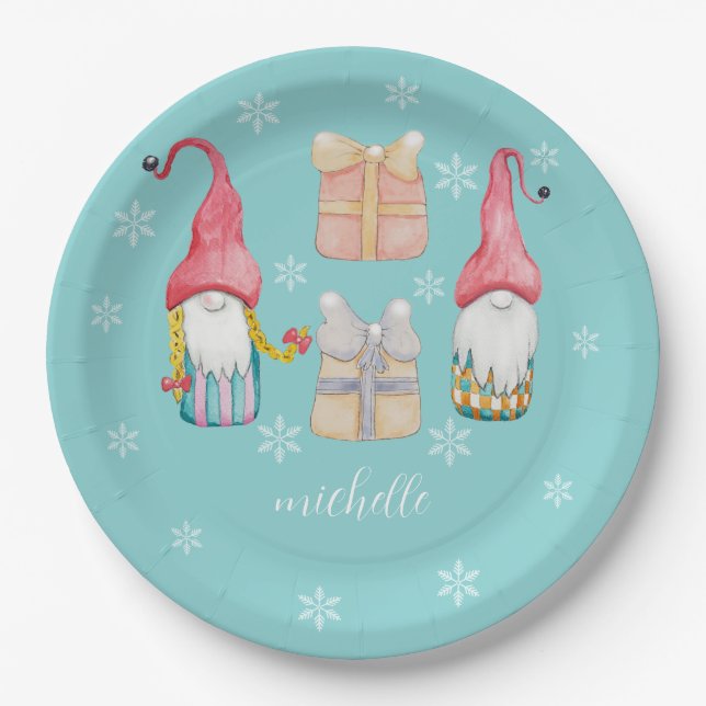 Cute Vintage Christmas Gift Gnome Paper Plate (Front)