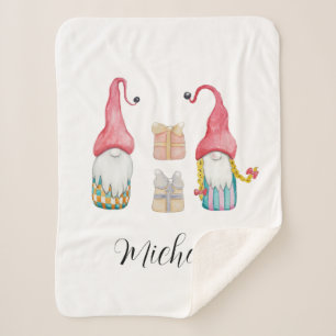 Cute Vintage Christmas Gift Gnome Sherpa Blanket