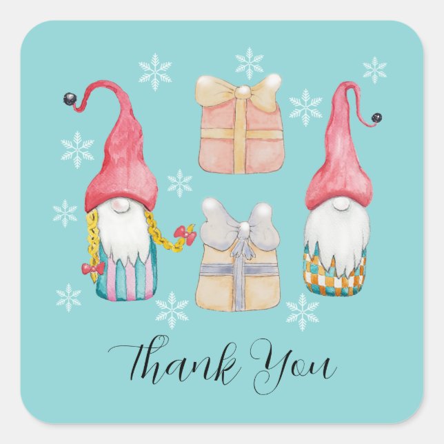 Cute Vintage Christmas Gift Gnome Square Sticker (Front)