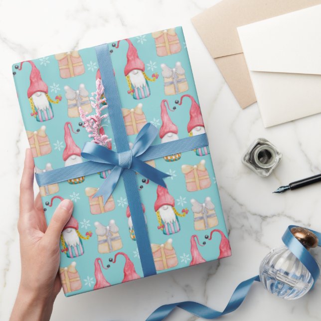 Cute Vintage Christmas Gift Gnome Wrapping Paper (Gifting)