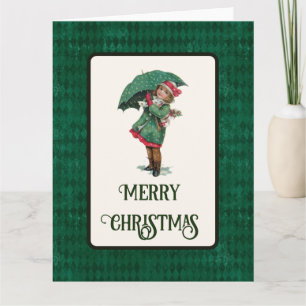 Cute Vintage Christmas Girl Holiday Card