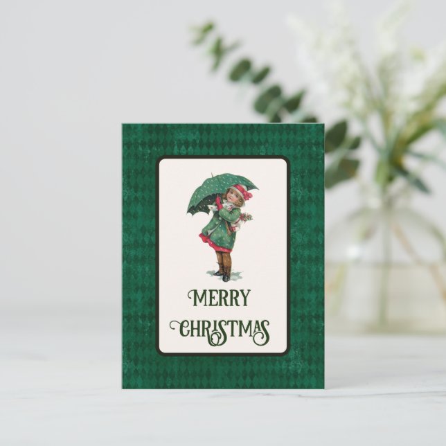 Cute Vintage Christmas Girl Holiday Postcard (Standing Front)