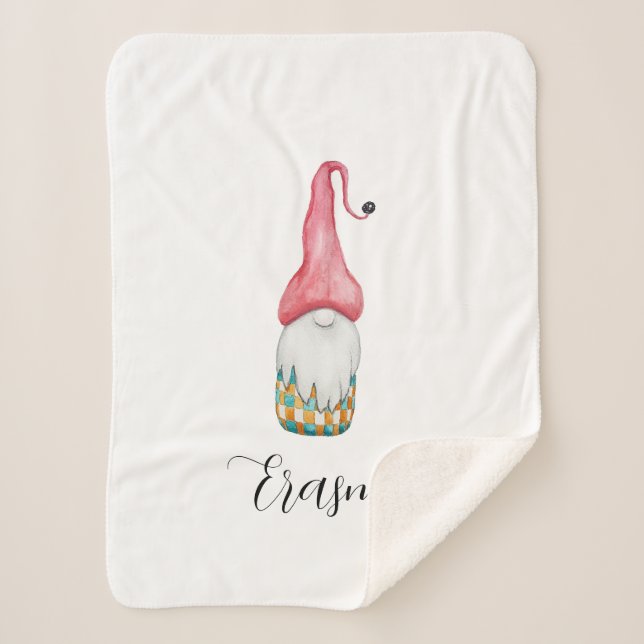 Cute Vintage Christmas Gnome Sherpa Blanket (Front)