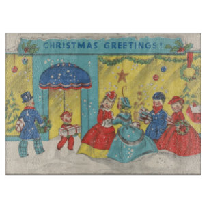 Cute Vintage Christmas Greetings Antique Winter Cutting Board