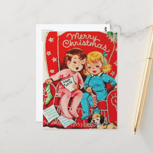 cute vintage Christmas kids Postcard