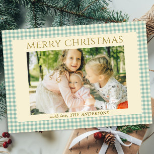 Cute Vintage Christmas Photo Gingham Plaid Holiday Card