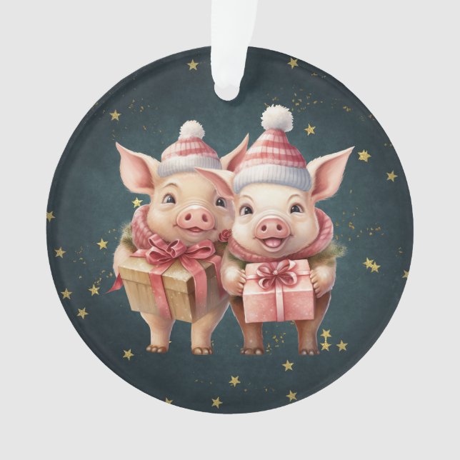 Cute vintage Christmas Pigs Ornament (Front)