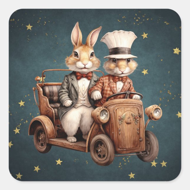 Cute vintage Christmas Rabbits Square Sticker (Front)