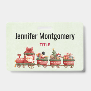 Cute Vintage Christmas Train with Toys Badge