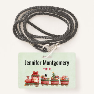 Cute Vintage Christmas Train with Toys Badge