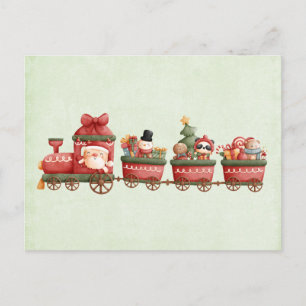Cute Vintage Christmas Train with Toys Holiday Postcard