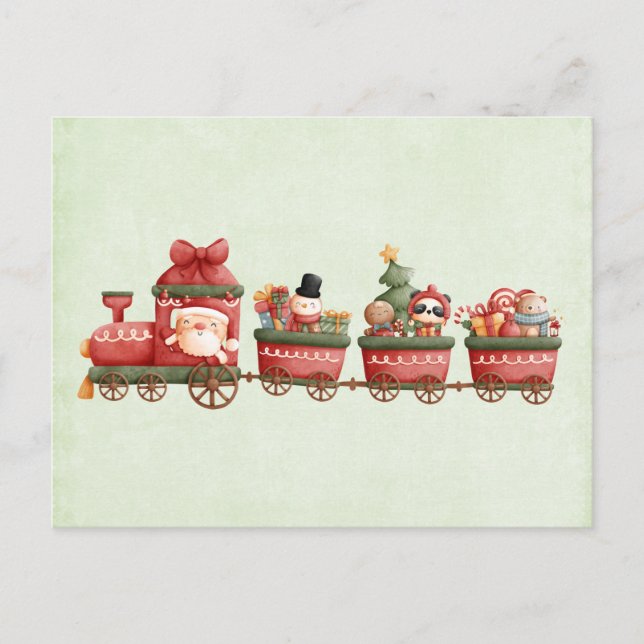 Cute Vintage Christmas Train with Toys Holiday Postcard (Front)