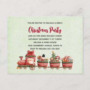 Cute Vintage Christmas Train with Toys Invitation Postcard