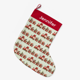 Cute Vintage Christmas Train with Toys Large Christmas Stocking
