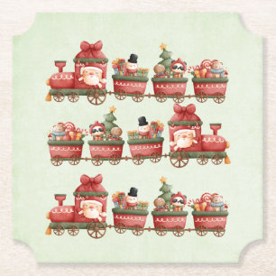 Cute Vintage Christmas Train with Toys Paper Coaster