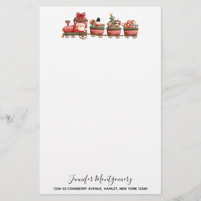 Cute Vintage Christmas Train with Toys Stationery (Front)