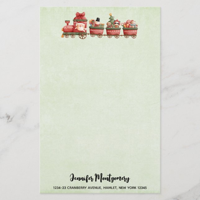 Cute Vintage Christmas Train with Toys Stationery (Front)