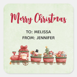 Cute Vintage Christmas Train with Toys Xmas Square Sticker