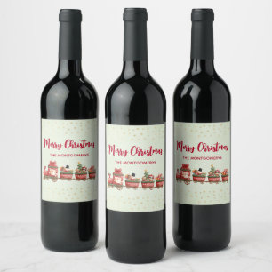 Cute Vintage Christmas Train with Toys Xmas Wine Label