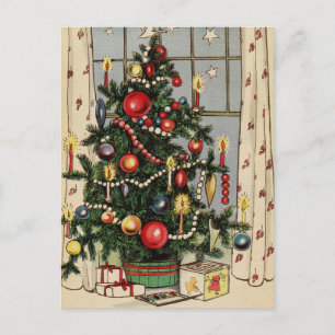 Cute Vintage Christmas Tree Holiday Postcard