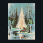 Cute Vintage Christmas Tree with Deer Postcard<br><div class="desc">Festive and fun, this postcard is the perfect way to send the warmest holiday wishes to friends and family this Christmas. Features a vintage, retro design of two deer by a pond and a lit Christmas Tree in the snow. Merry Christmas!</div>