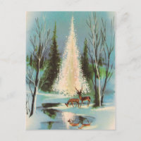 Cute Vintage Christmas Tree with Deer