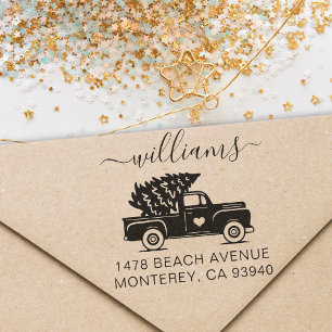 Cute Vintage Christmas Truck Return Address Self-inking Stamp