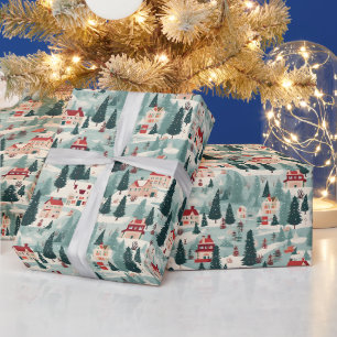 Cute Vintage Christmas Village Wrapping Paper