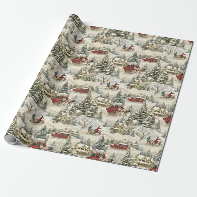 Cute Vintage Christmas Wrapping Paper (Unrolled)